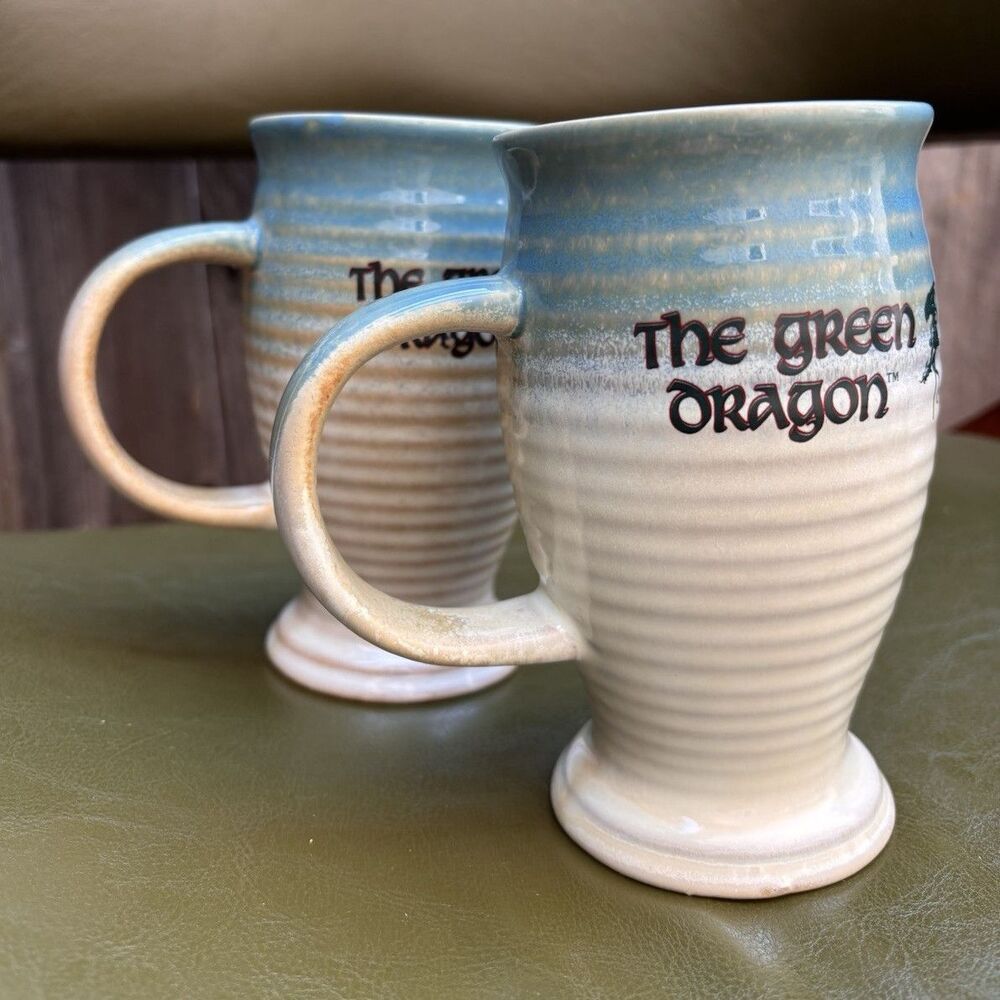 Set of 2 Green Dragon Ceramic Mugs Hobbiton New Zealand LOTR Lord of the Rings